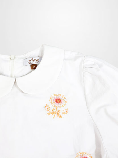 Embroidered Flower Shirt by Adee, white dressy girls&