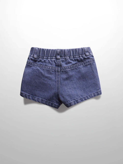 Denim shorts for kids; dark indigo, unisex bottoms by Adee.