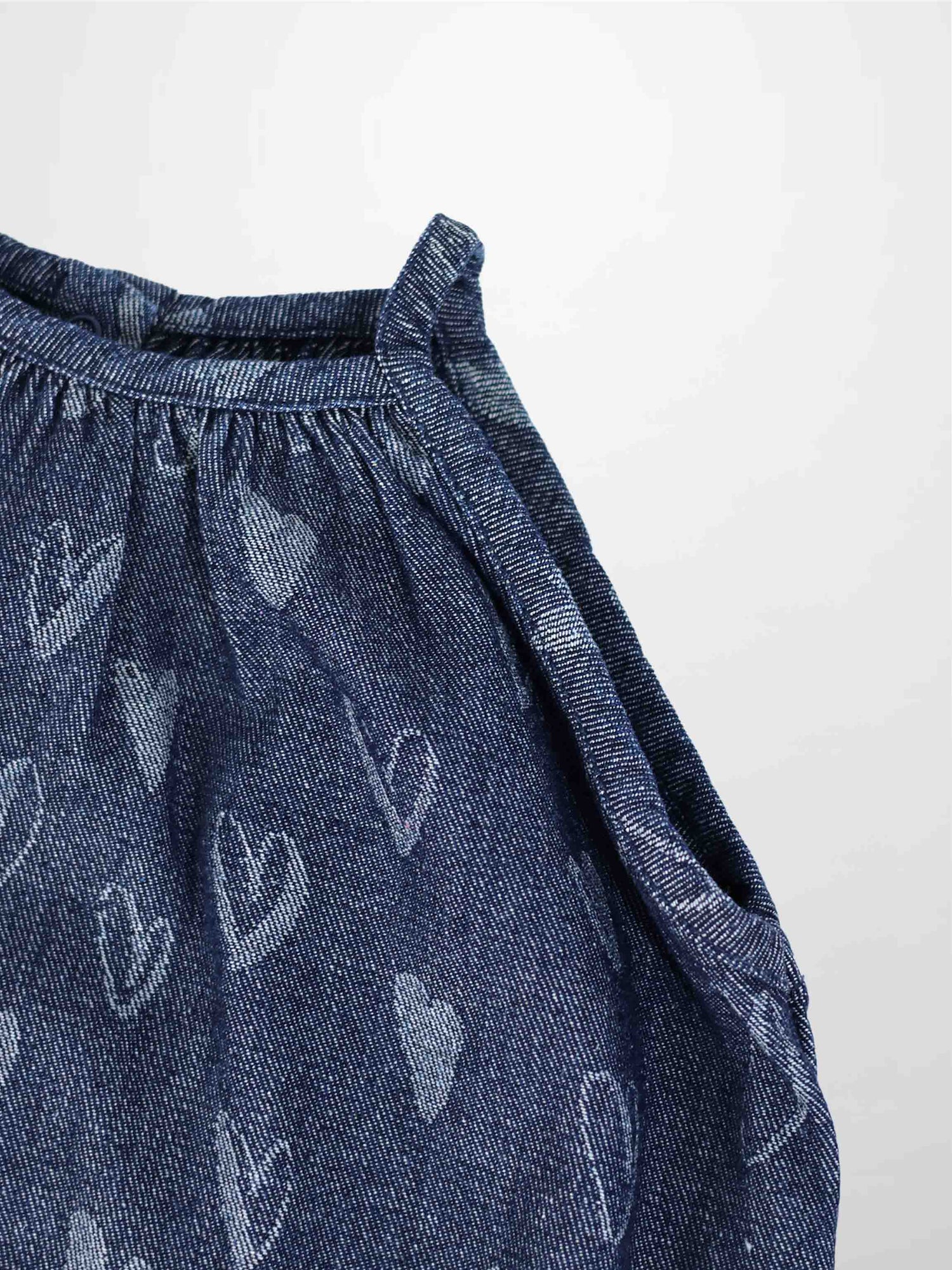 Denim Heart Jumper dress for girls by Adee; blue denim with white heart prints.