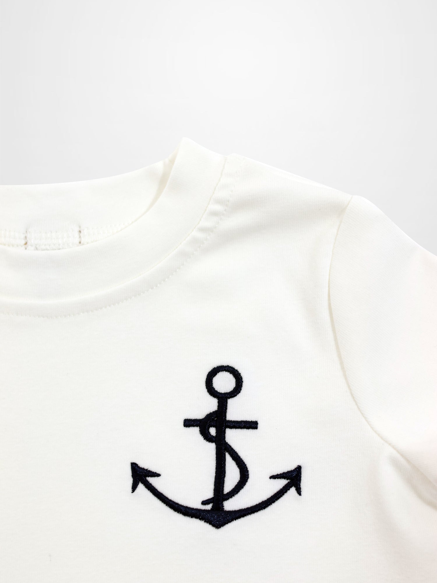 Embroidered Anchor Boxy Short Sleeve T-Shirt for boys, white with navy anchor embroidery