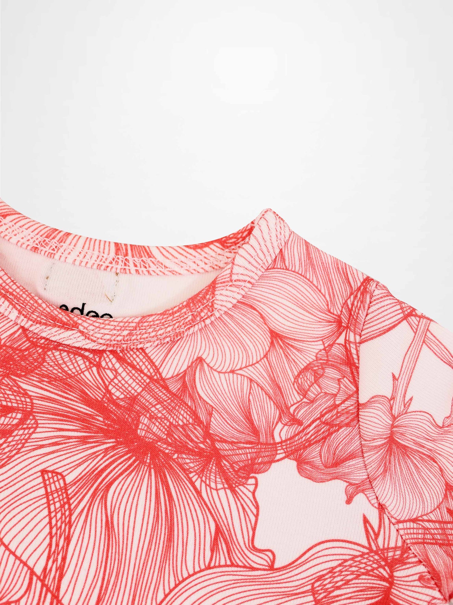 Adee Pink Petal Short Sleeve Girls T-shirt with red floral print on light pink fabric