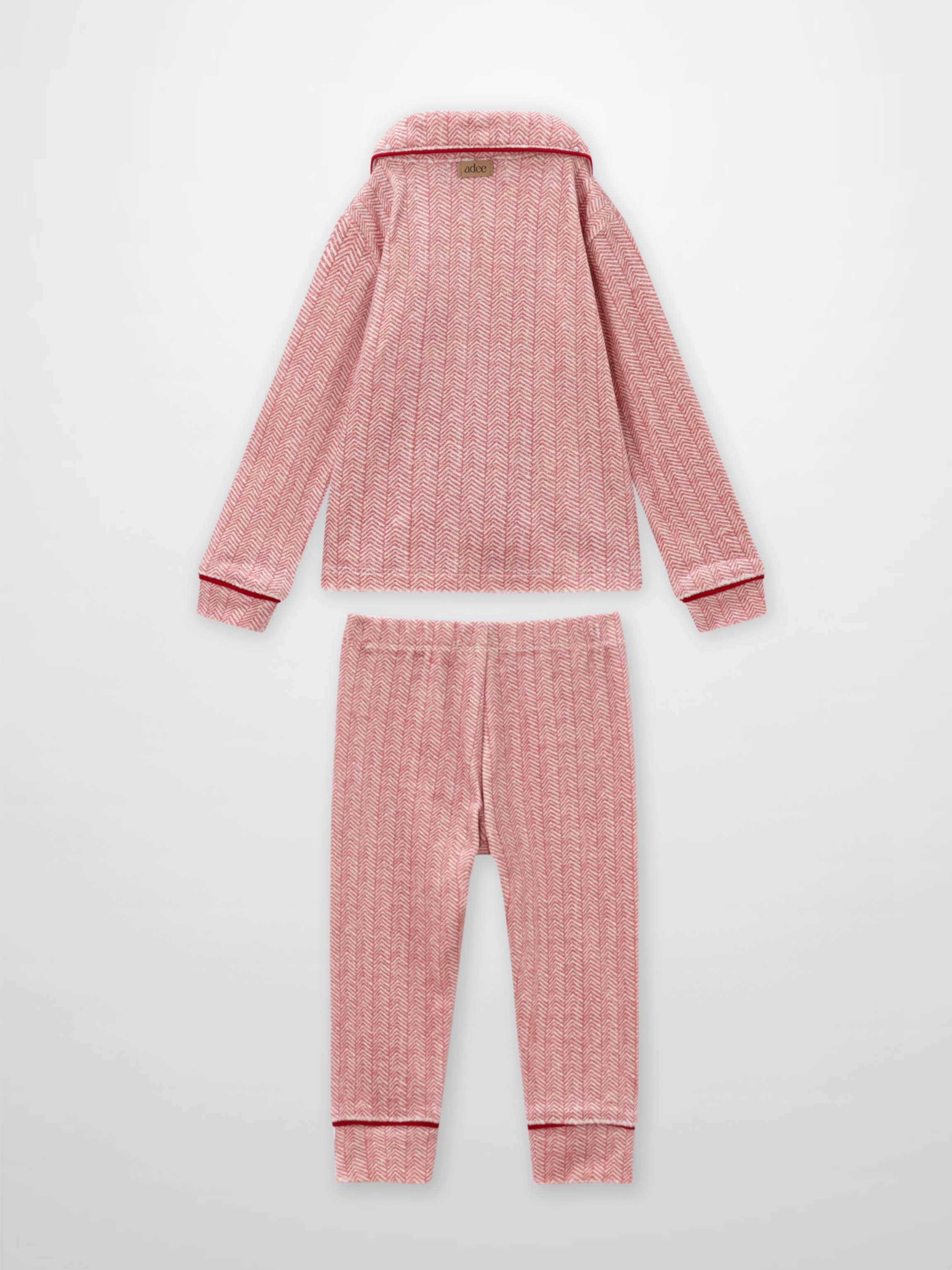 Herringbone Pajamas - Red, girls two-piece set by Adee with red piping