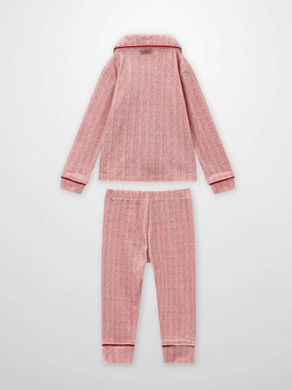 Herringbone Pajamas - Red, girls two-piece set by Adee with red piping
