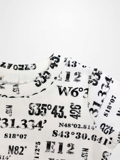 Number Print T-shirt, white with black coordinate-style numbers print for boys