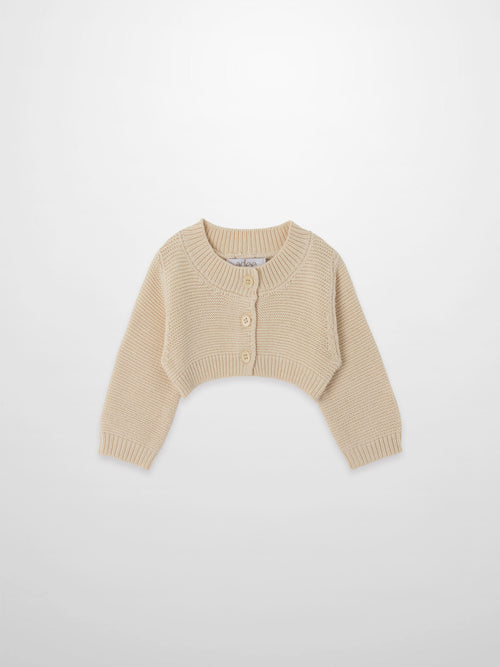 Cropped cardigan ivory by Adee; unisex dressy knit top for kids with button-front.