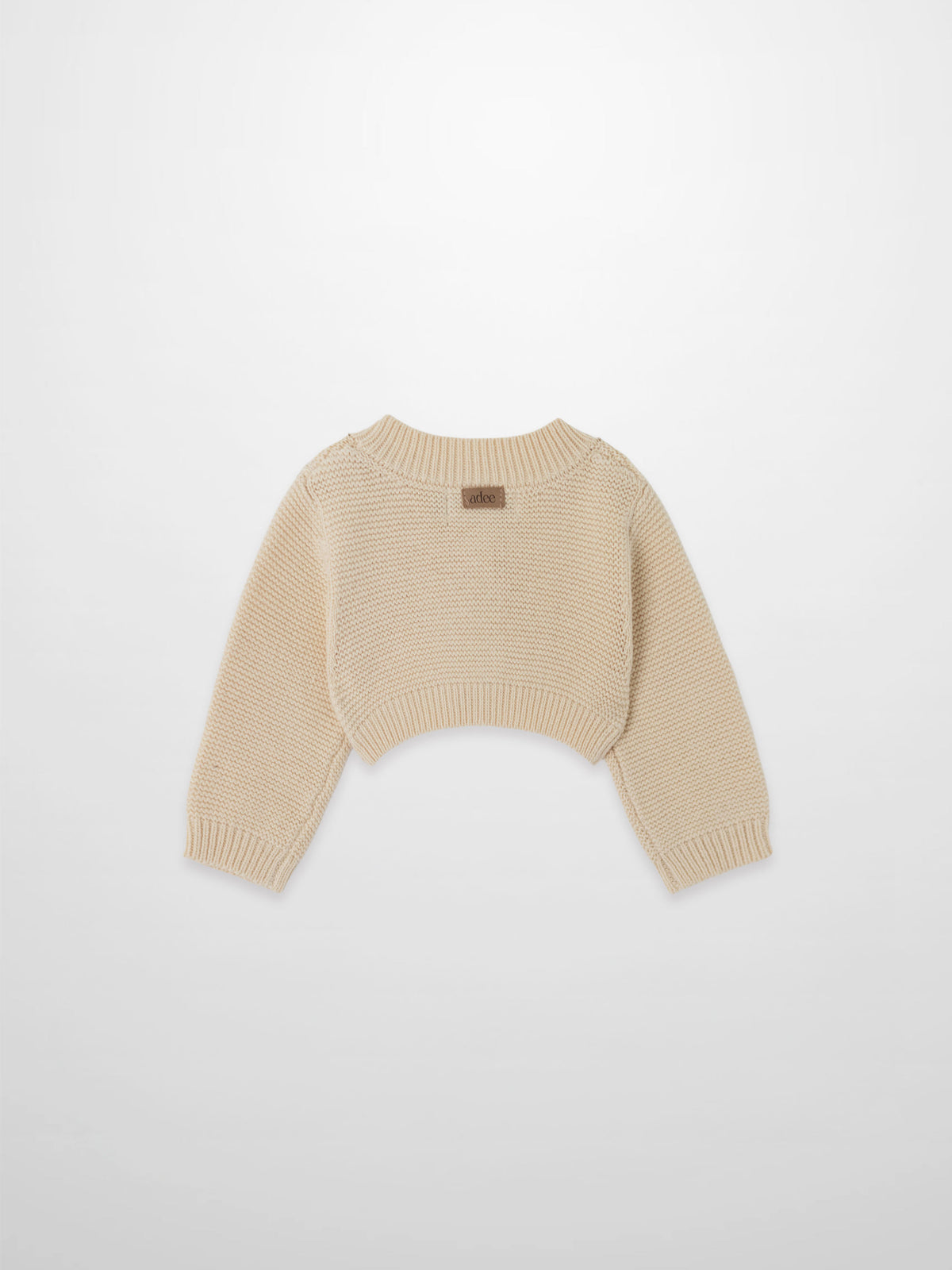 Cropped Cardigan by Adee in ivory; unisex dressy knit top.