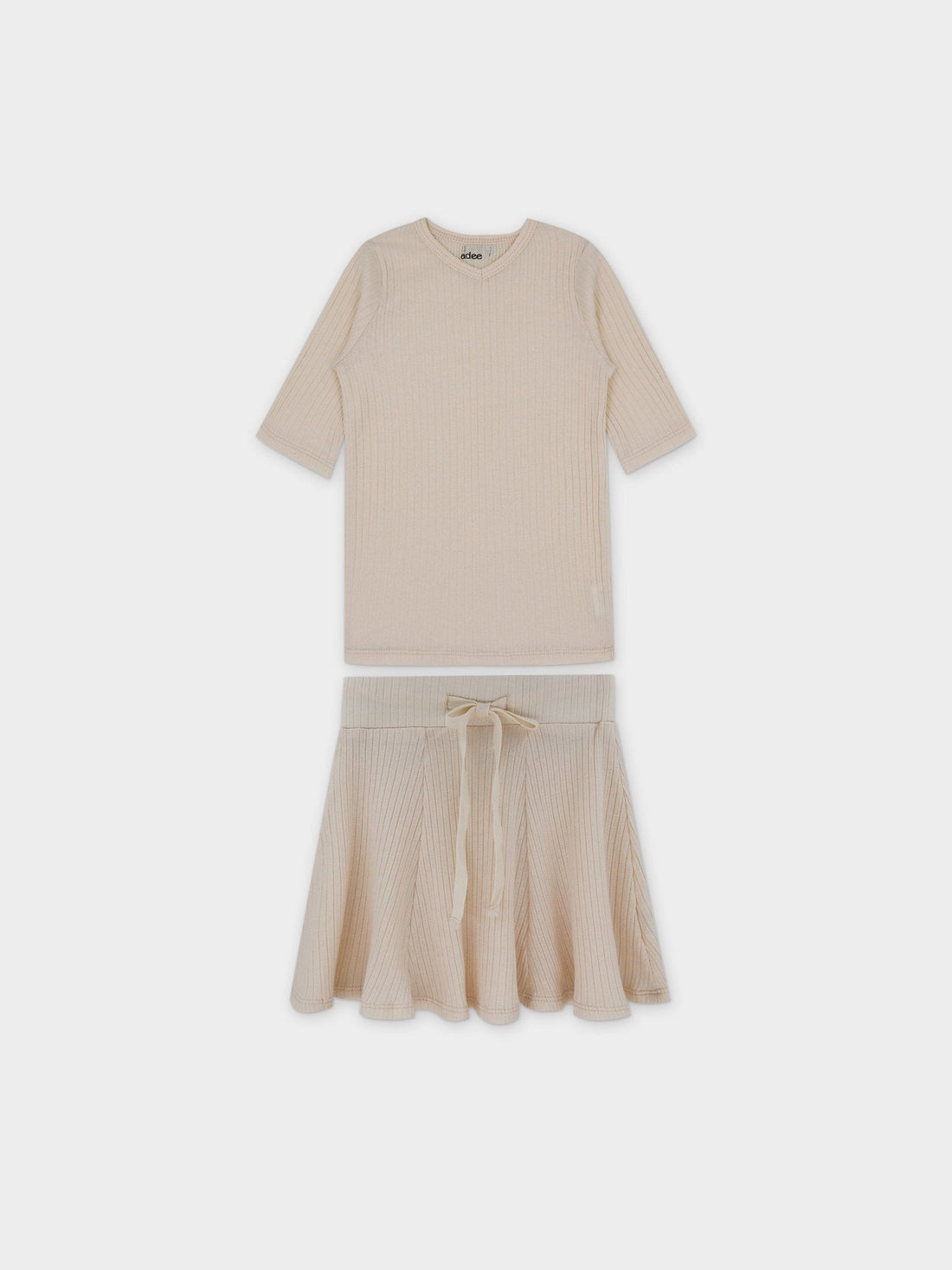 Pointelle V-Neck Short Sleeve Shirt &amp; Skirt-Ivory