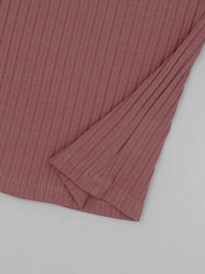 Pointelle V-Neck Short Sleeve Shirt &amp; Skirt-Mauve