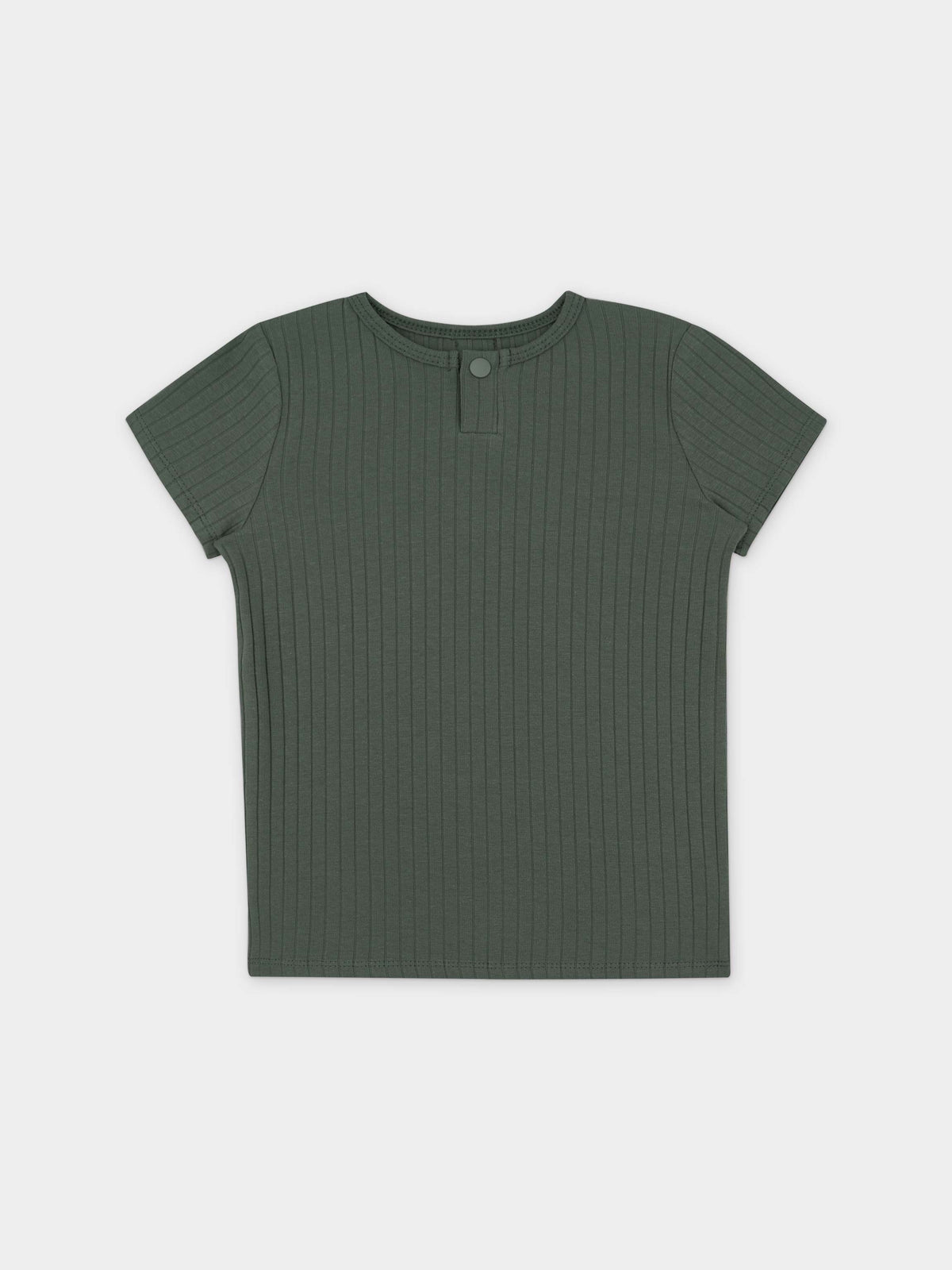 One Snap Henley top in green with wide ribbing and a front snap closure for kids