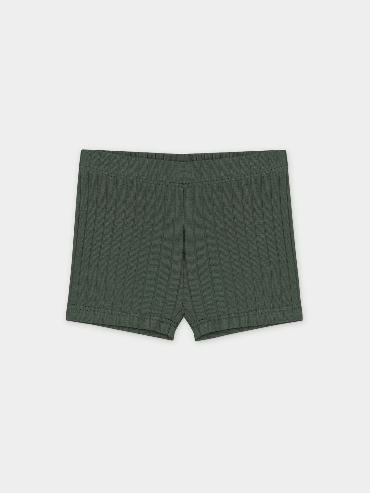 Green wide-ribbed knit shorts for kids.