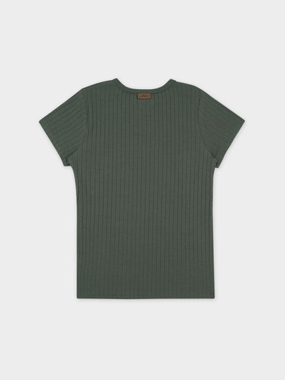 One Snap Henley Short Sleeve T-Shirt-Green