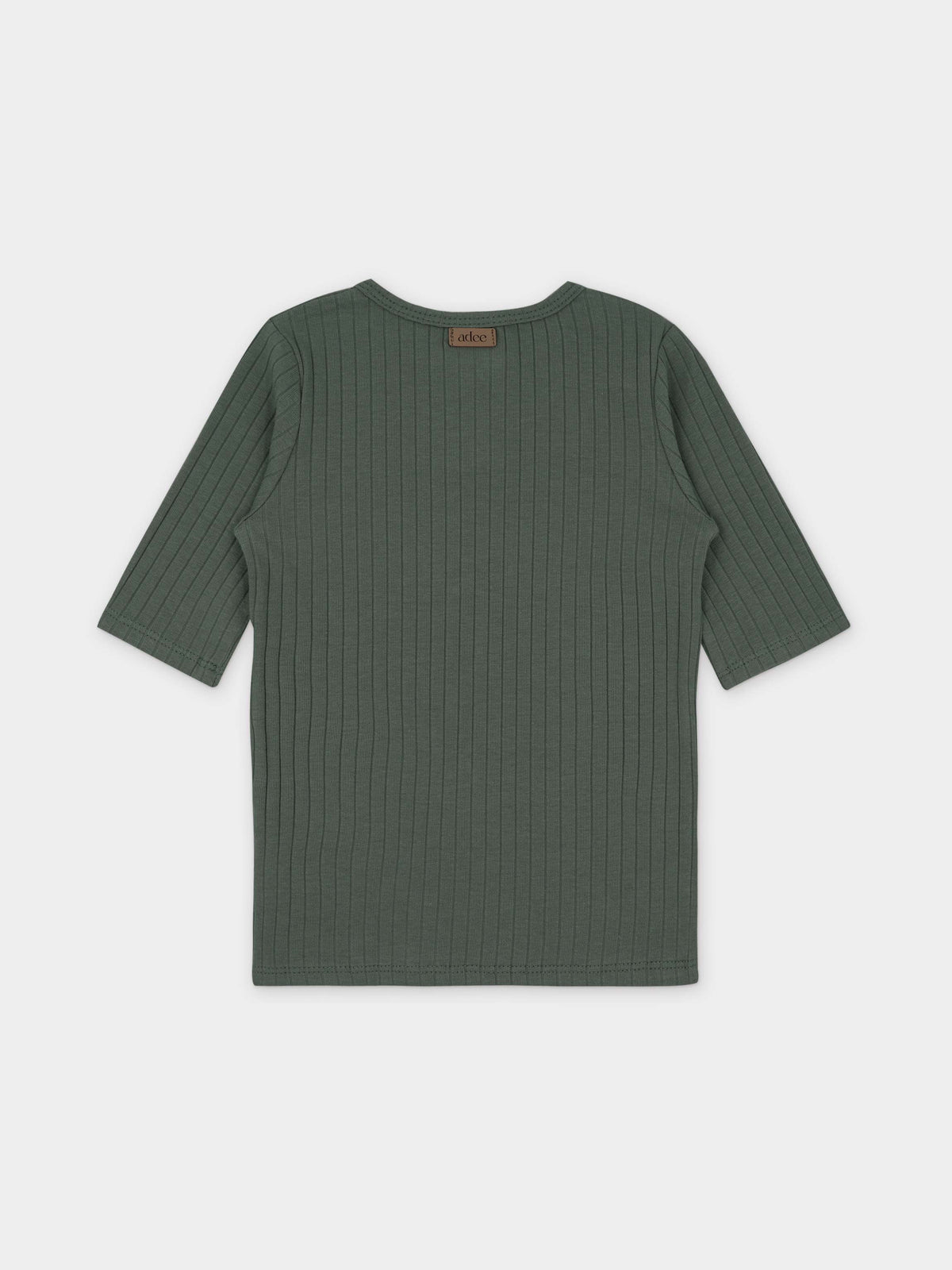 One Snap Henley Short Sleeve Shirt and Skirt-Green for kids, green ribbed knit top with back neck tag