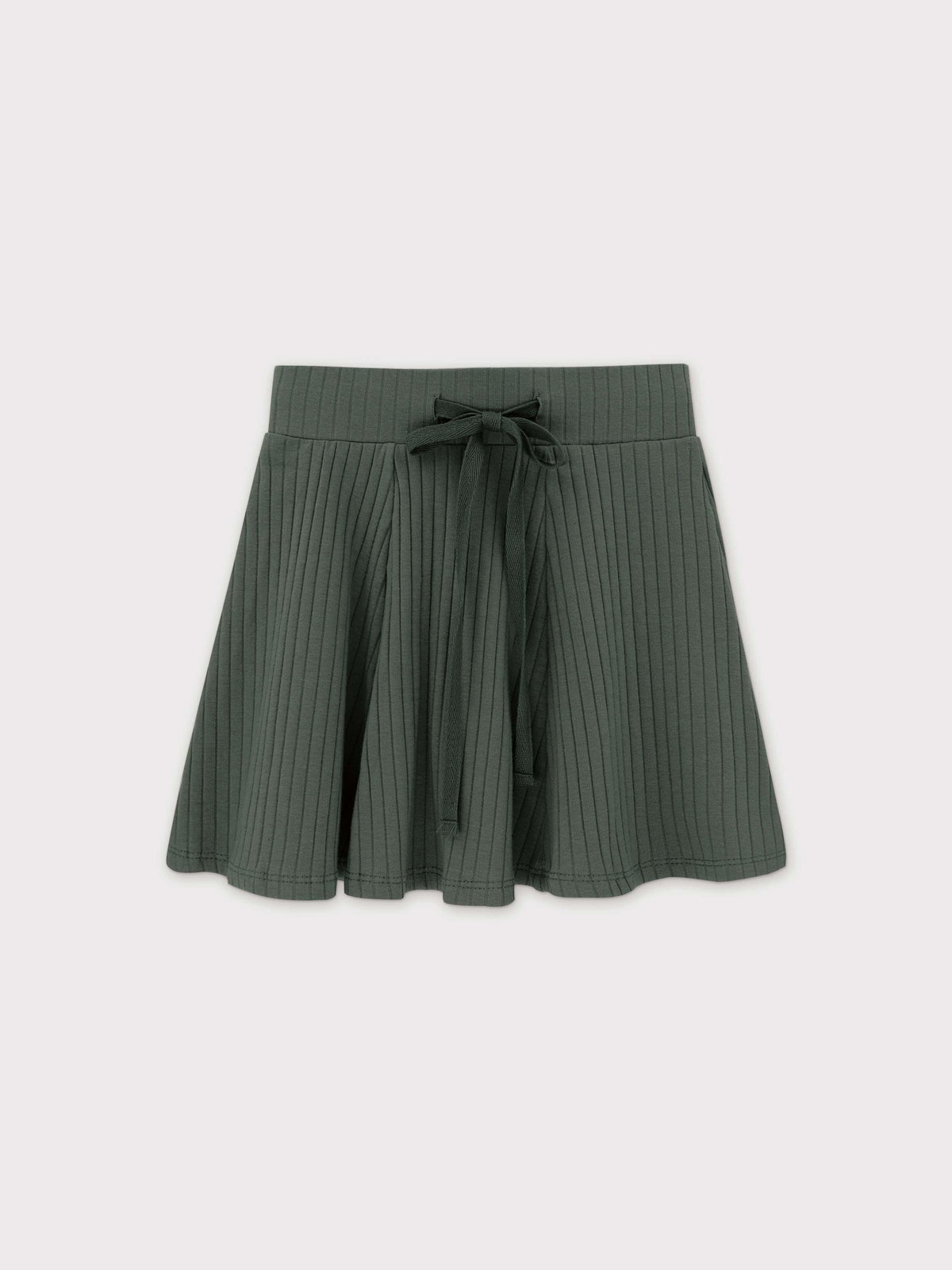 Green ribbed toddler skirt with waist tie, from One Snap Henley 3/4 Sleeve Shirt &amp; Skirt set.