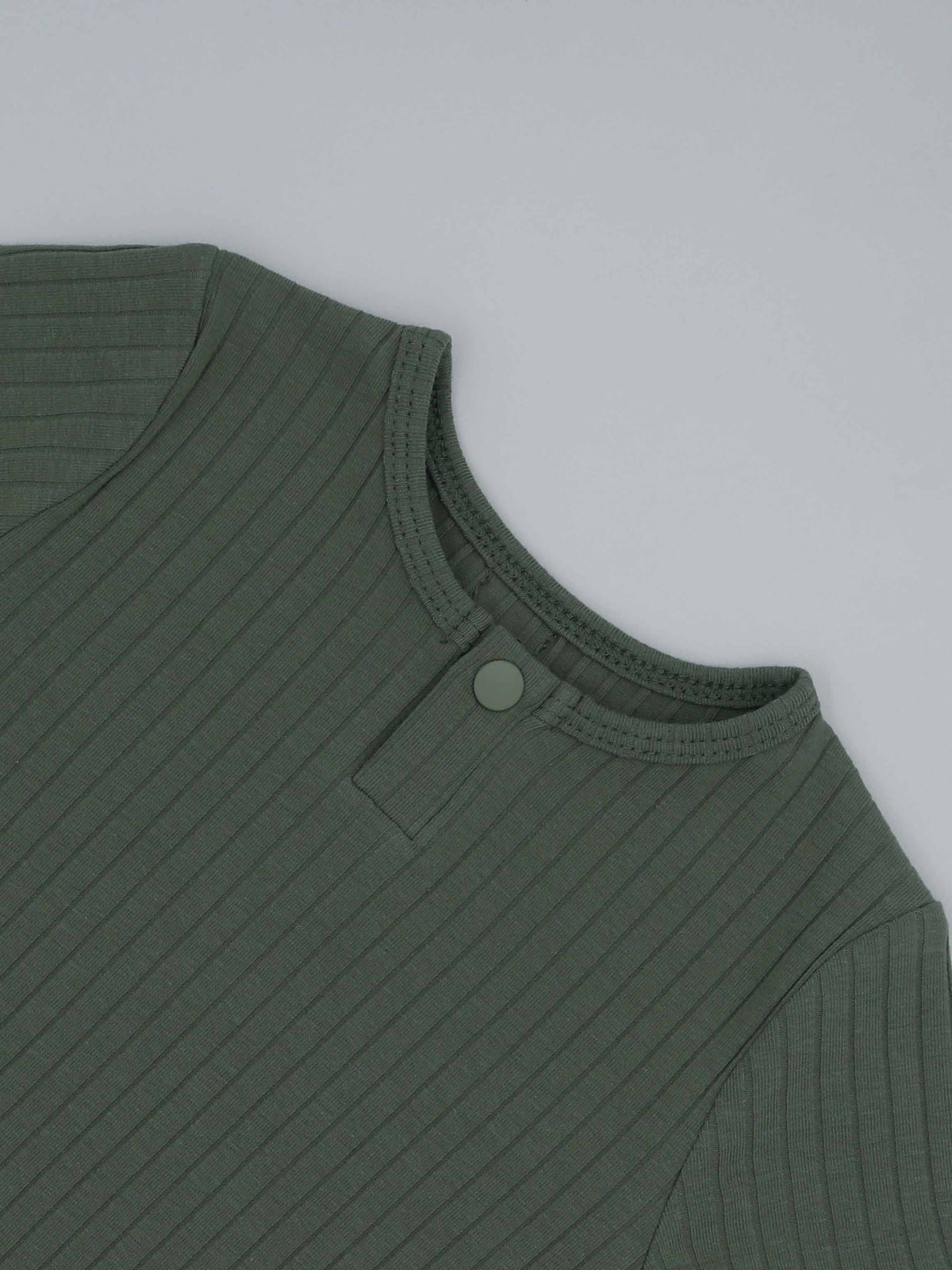 Green ribbed toddler One Snap Henley 3/4 Sleeve Shirt with snap neckline.