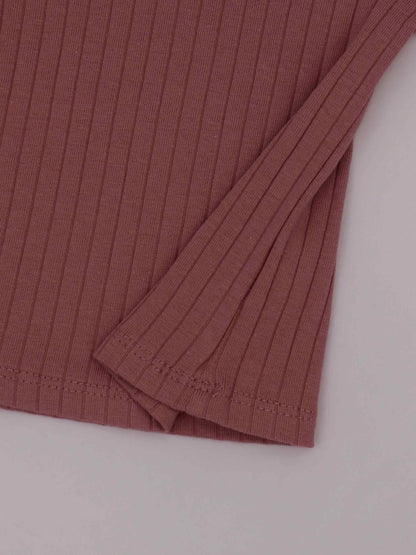 One Snap Henley 3/4 Sleeve Shirt &amp; Skirt-Mauve