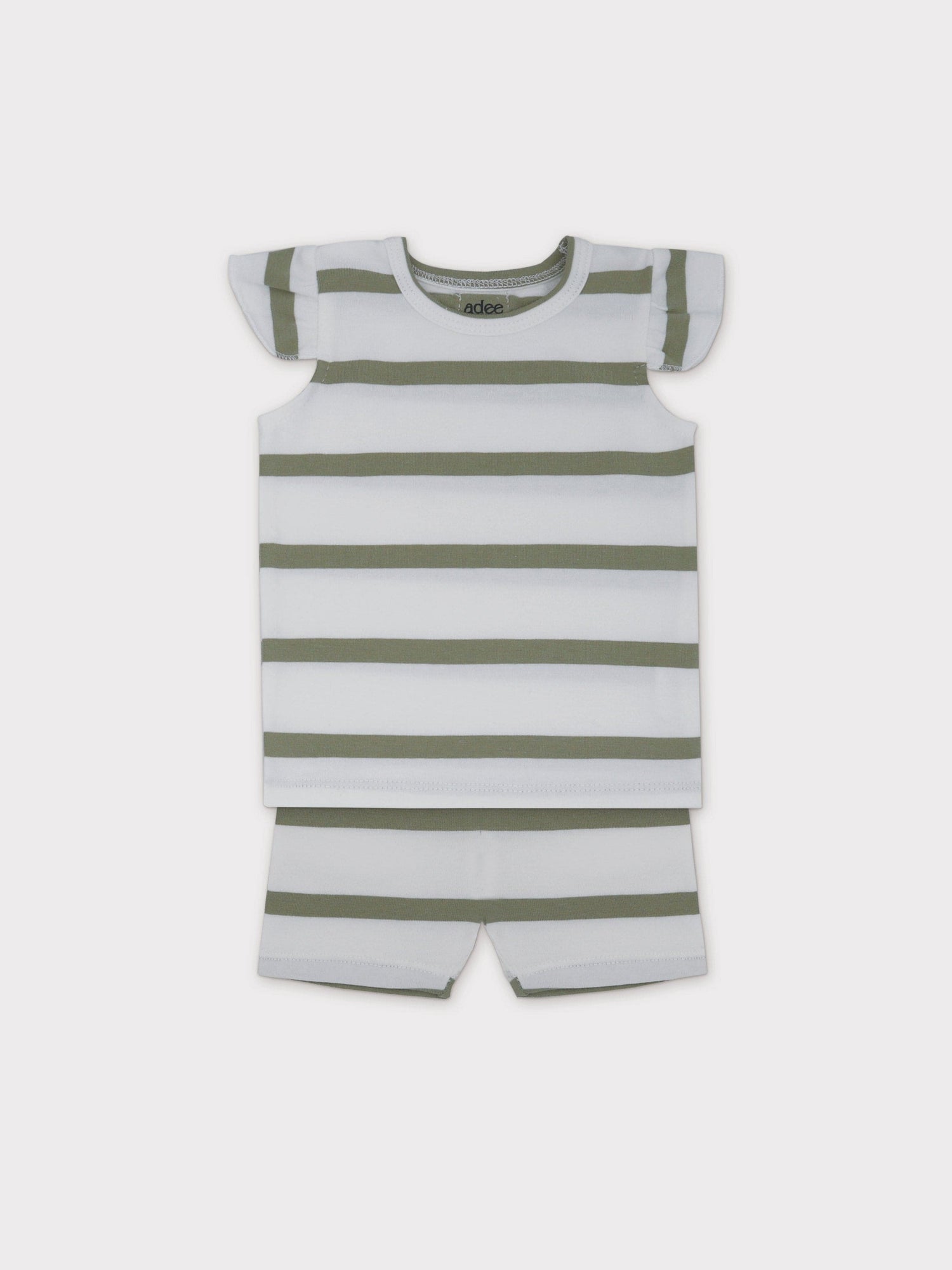 Tank Set with Ruffles-Green &amp; White Stripe