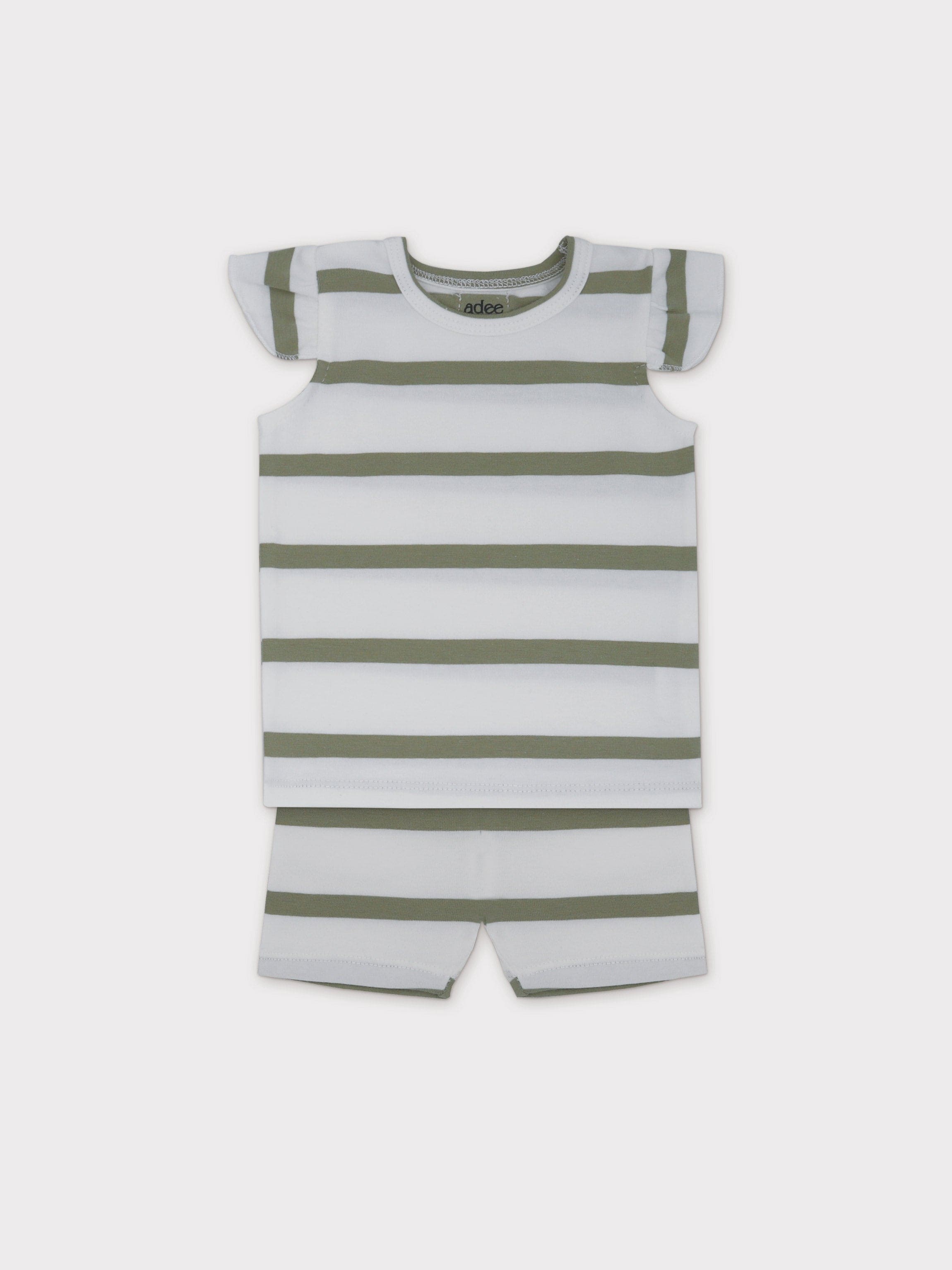 Tank Set with Ruffles-Green &amp; White Stripe