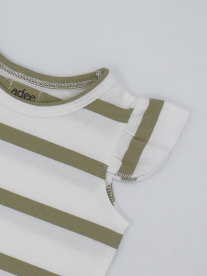 Tank Set with Ruffles-Green &amp; White Stripe