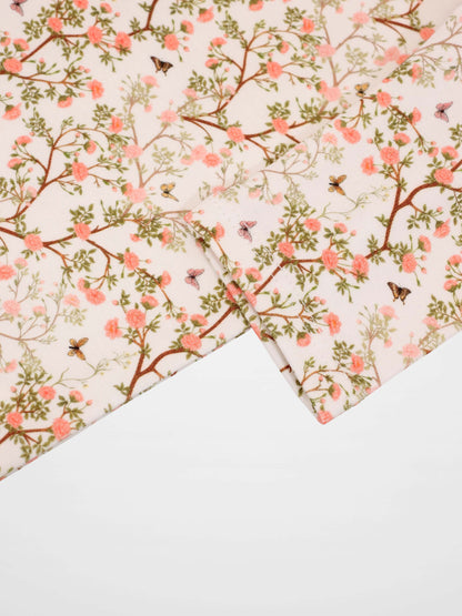 Spring Floral 3/4 Sleeve T-shirt, pale pink with blossoms and leaves, Adee girls&