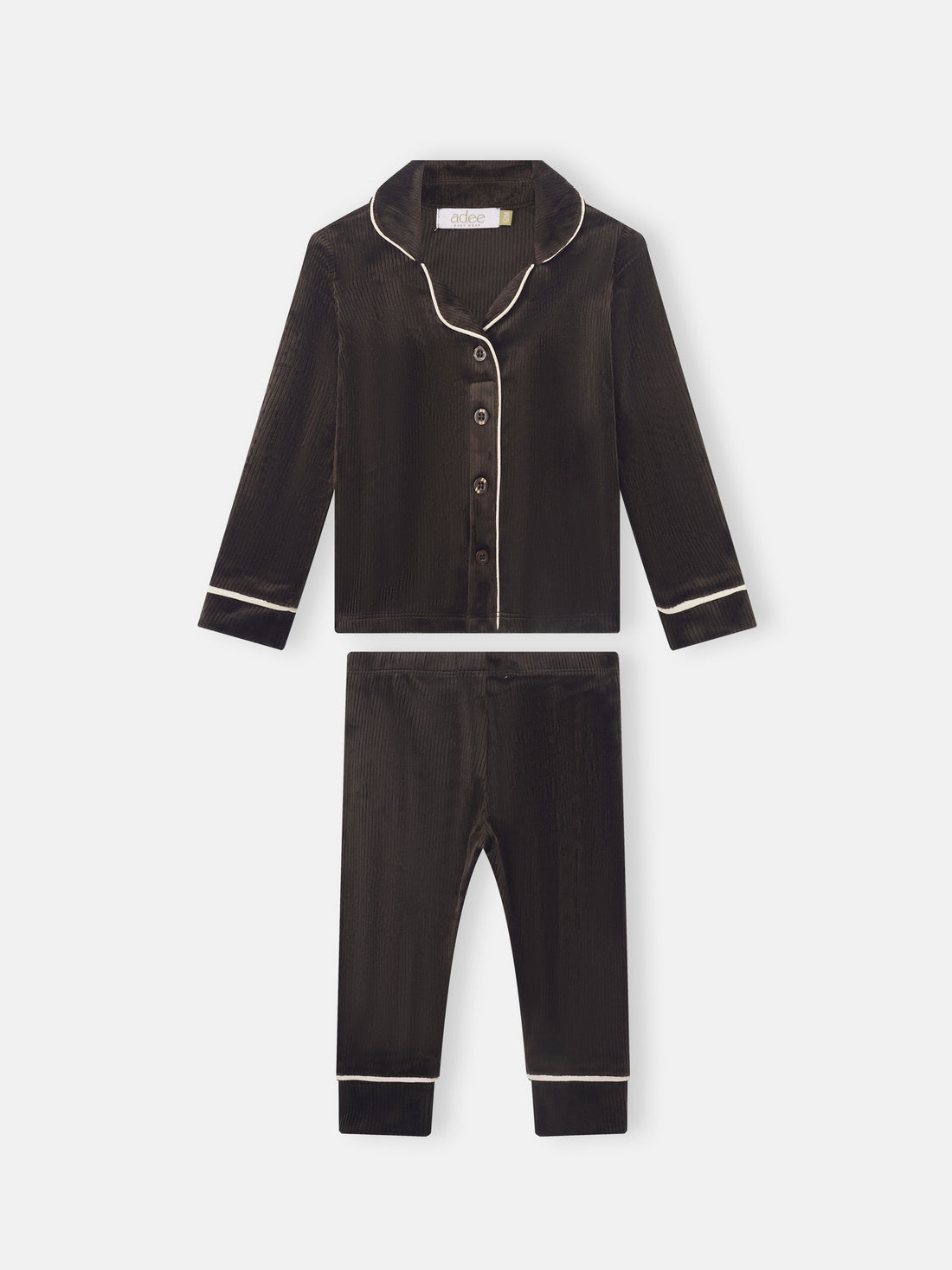 Ribbed Velour Pajamas for boys - Brown with white piping, Adee brand