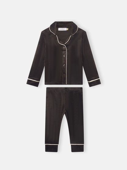 Ribbed Velour Pajamas for boys - Brown with white piping, Adee brand