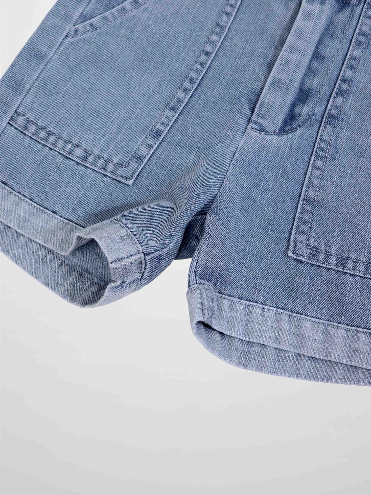 Cuffed Denim Shorts for boys by Adee in light blue denim with rolled cuffs.