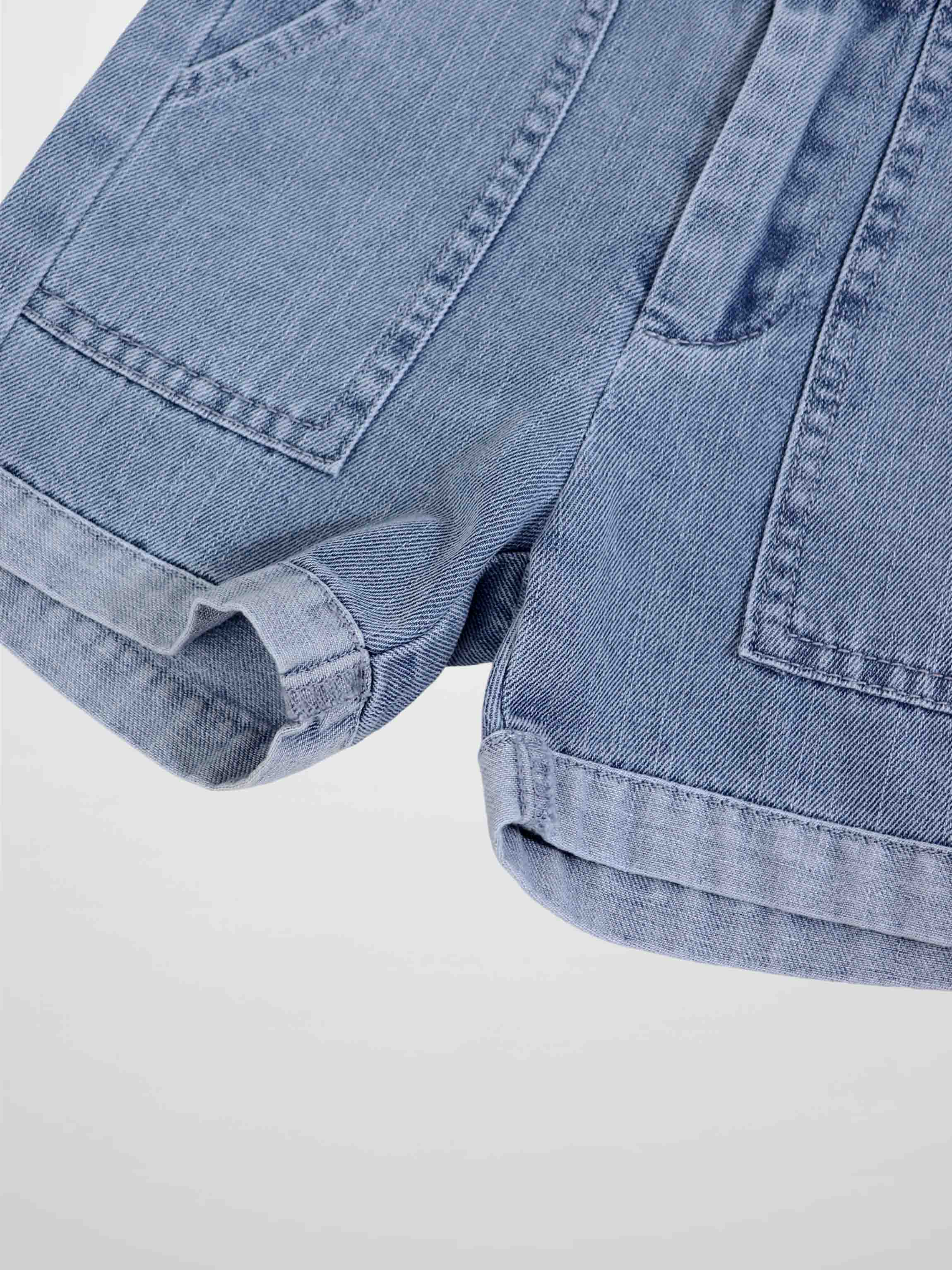Cuffed Denim Shorts for boys by Adee in light blue denim with rolled cuffs.