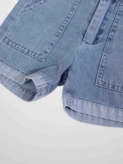 Cuffed Denim Shorts for boys by Adee in light blue denim with rolled cuffs.