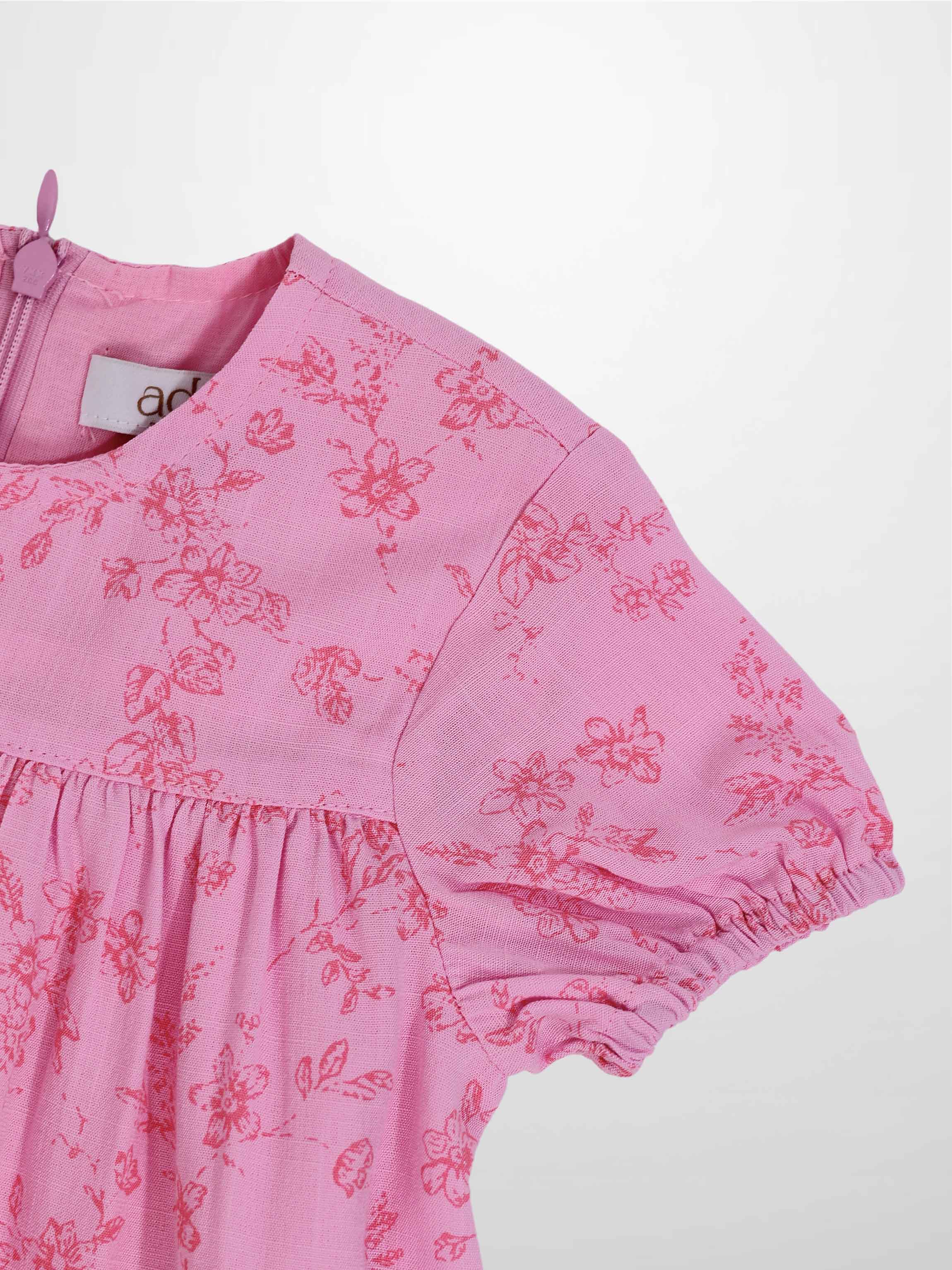 Pink Flower Dress - Short Sleeve for girls by Adee, dressy floral apparel