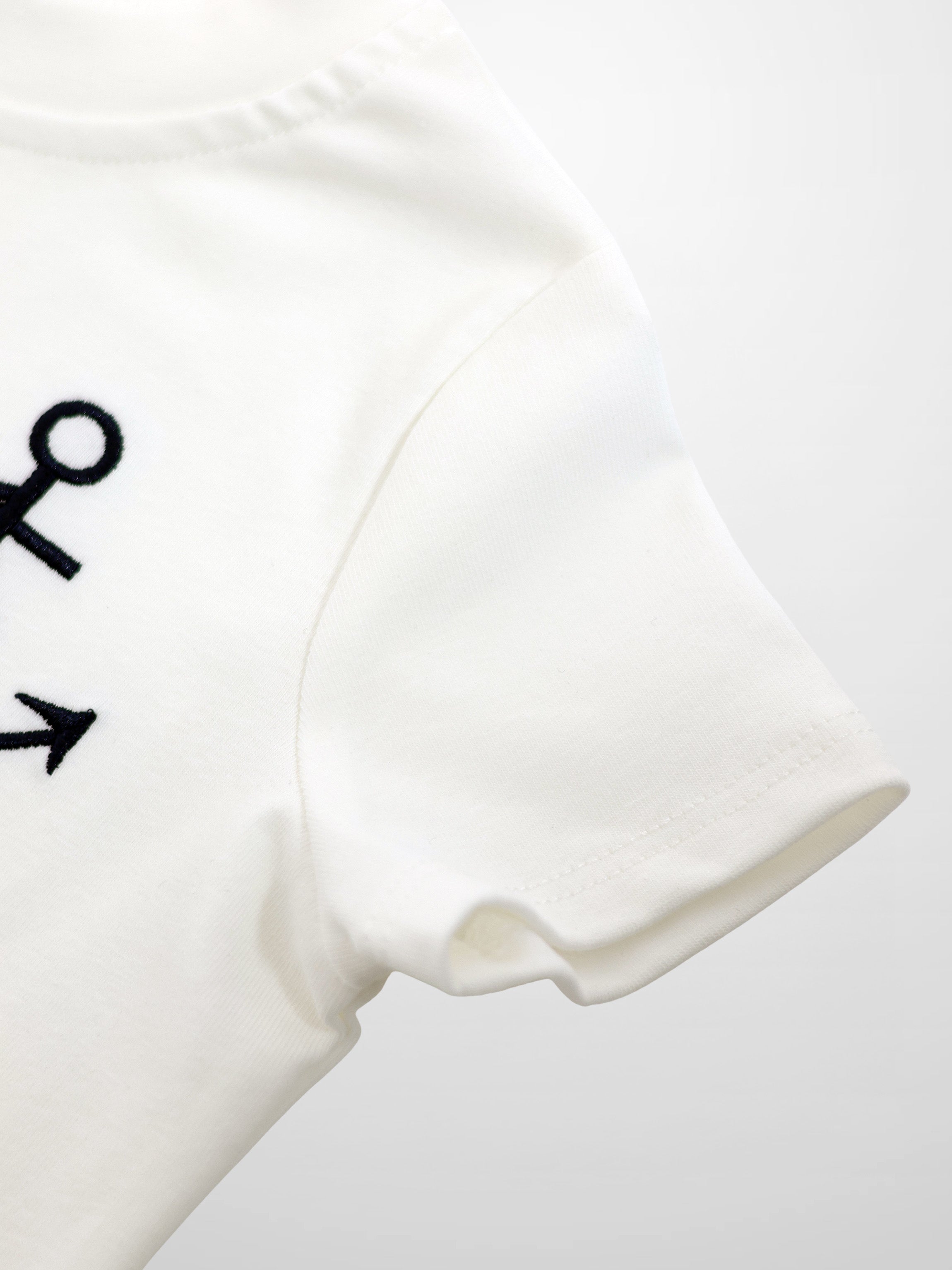 Adee Embroidered Anchor Boxy Short Sleeve T-Shirt, white cotton with black anchor embroidery.