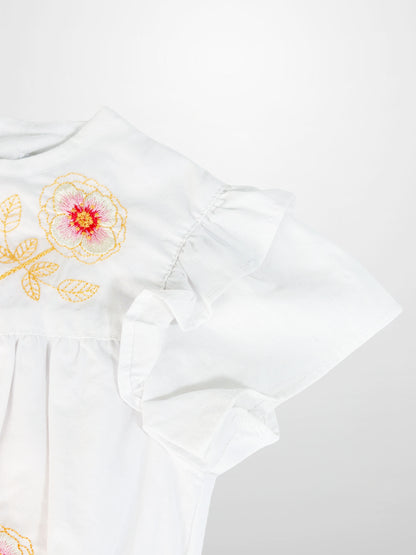 Adee Embroidered Flower Dress - Short Sleeve, white girls&