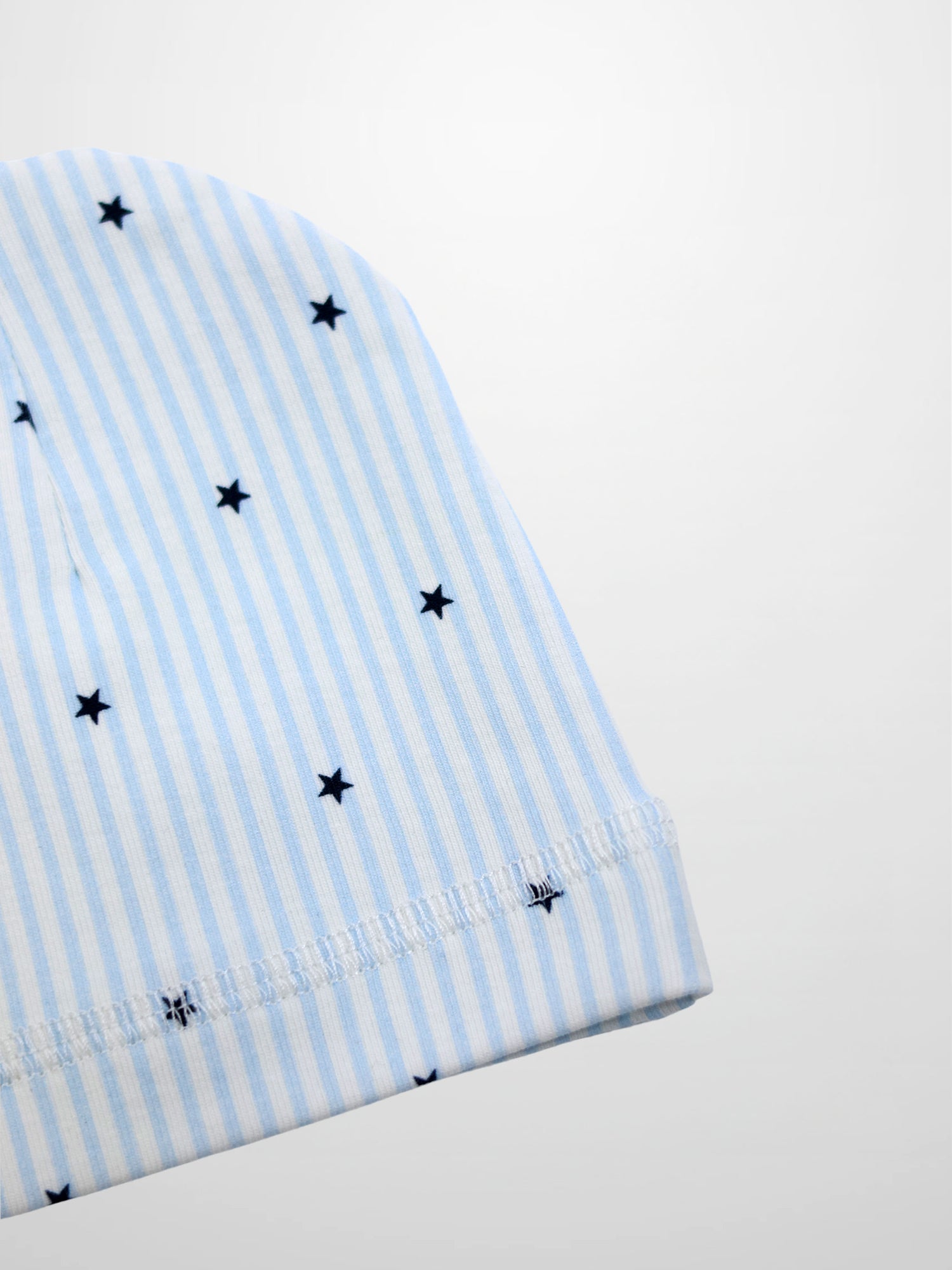 Blue Star Hat for boys in light blue and white stripes with navy stars