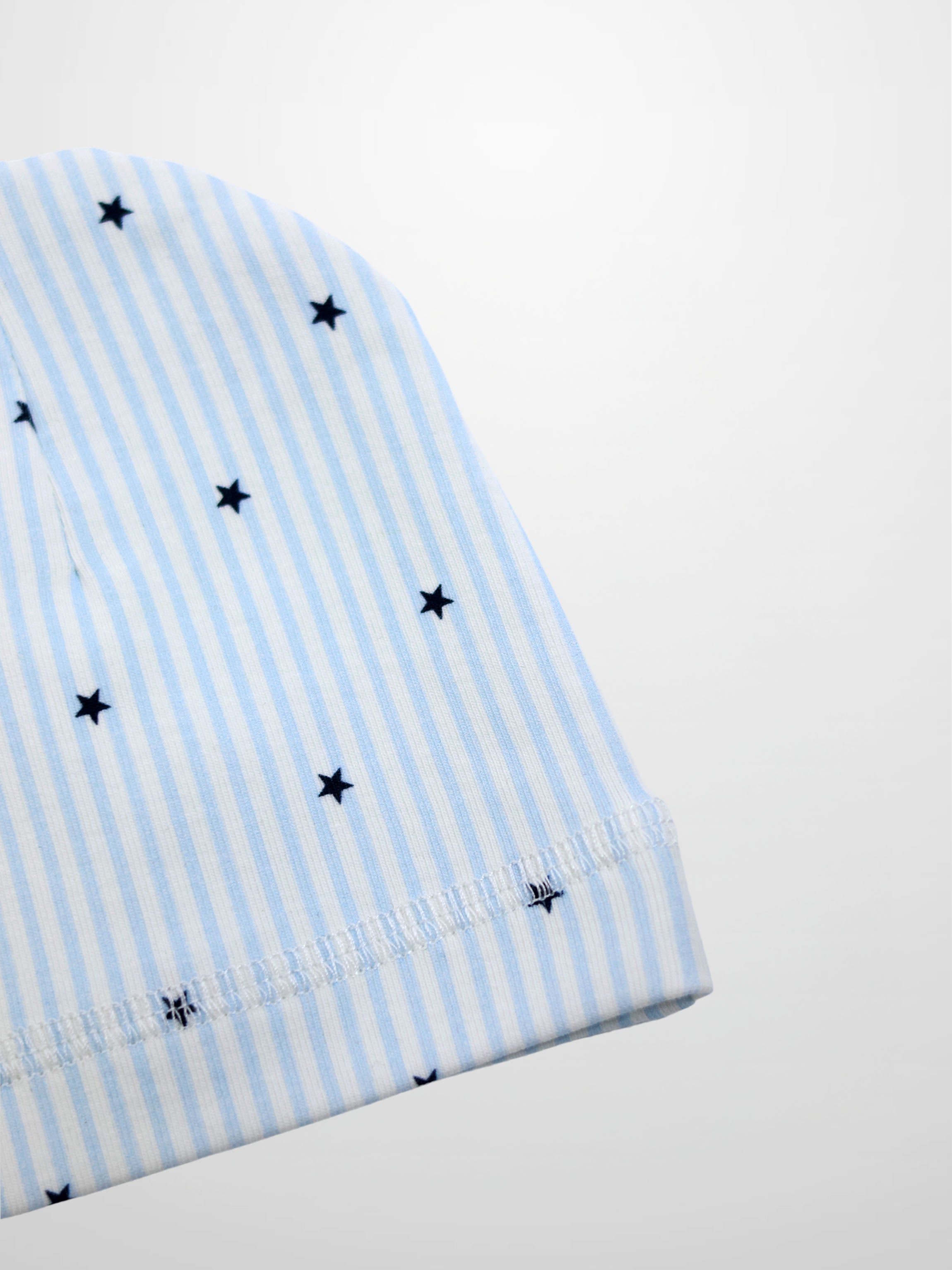 Blue Star Hat for boys in light blue and white stripes with navy stars