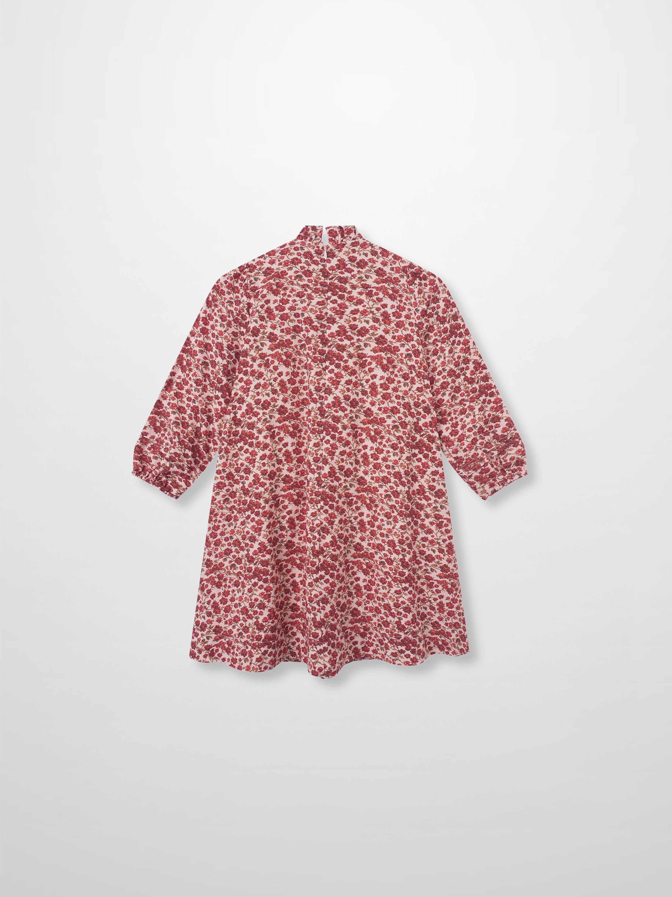 Red Flower Dress for girls, dressy style with long sleeves, red floral print on a light background.