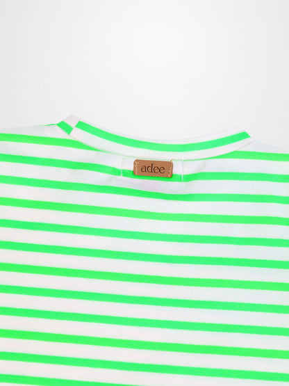 Neon Green Striped Boxy T-shirt  - Short Sleeve