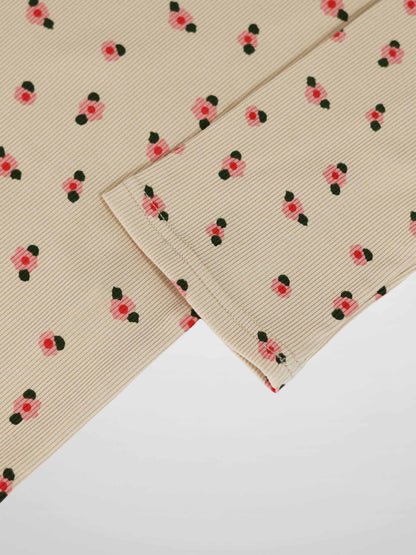 Tan Floral T-shirt - 3/4 Sleeve