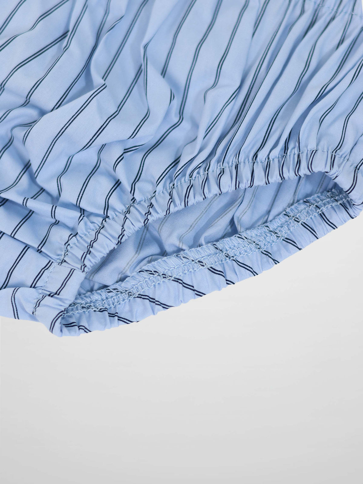 Striped cotton bloomers for boys by Adee; light blue with navy stripes and elastic waist
