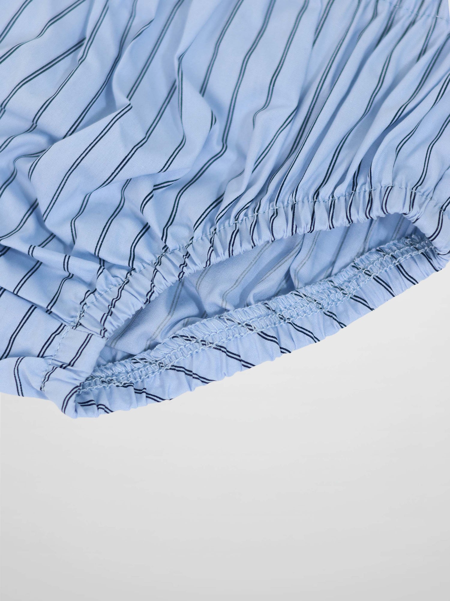 Striped cotton bloomers for boys by Adee; light blue with navy stripes and elastic waist