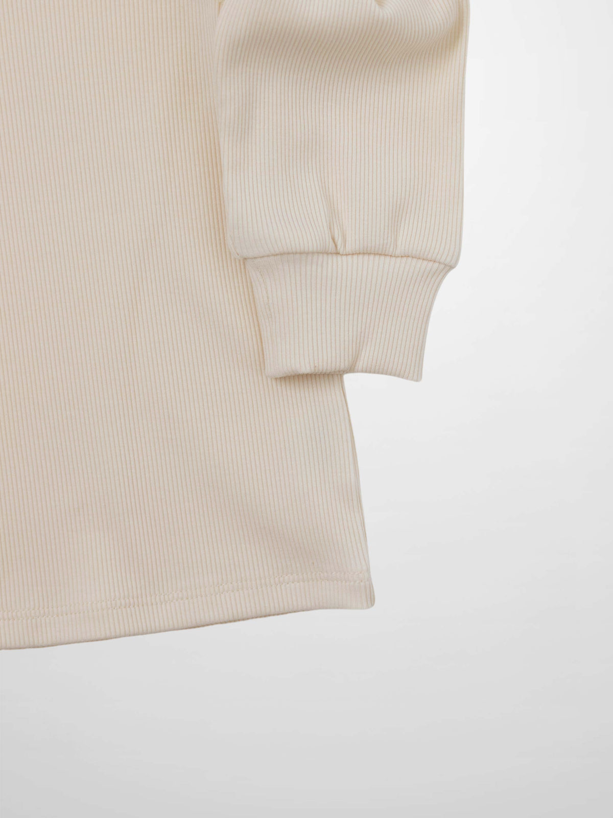 Ruffle Puff Sleeve Mock Neck Shirt by Adee in ivory ribbed knit for girls.