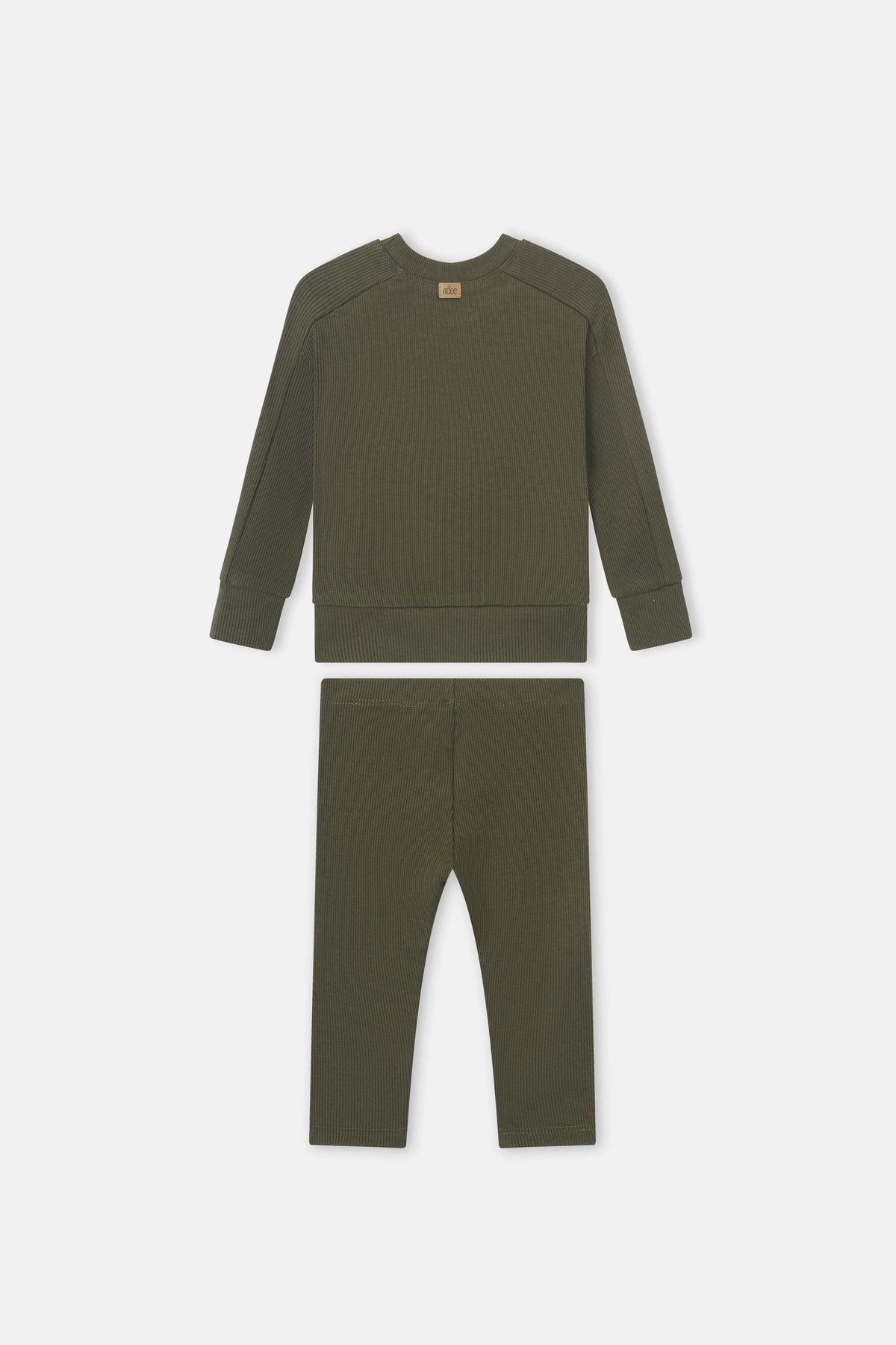 Adee Bomber Set Olive Green, 2-piece unisex ribbed knit sweatshirt and pants