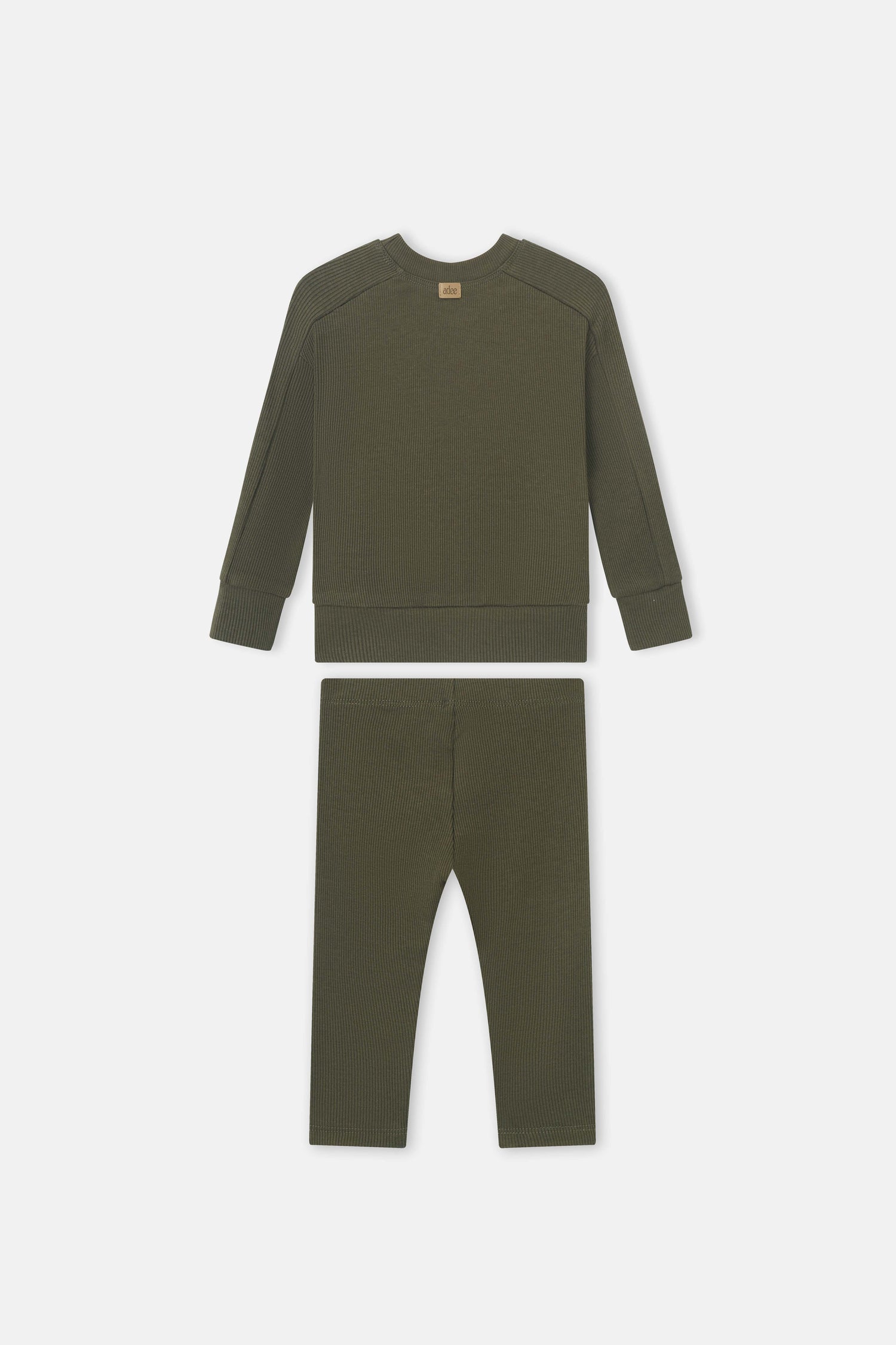 Adee Bomber Set Olive Green, 2-piece unisex ribbed knit sweatshirt and pants