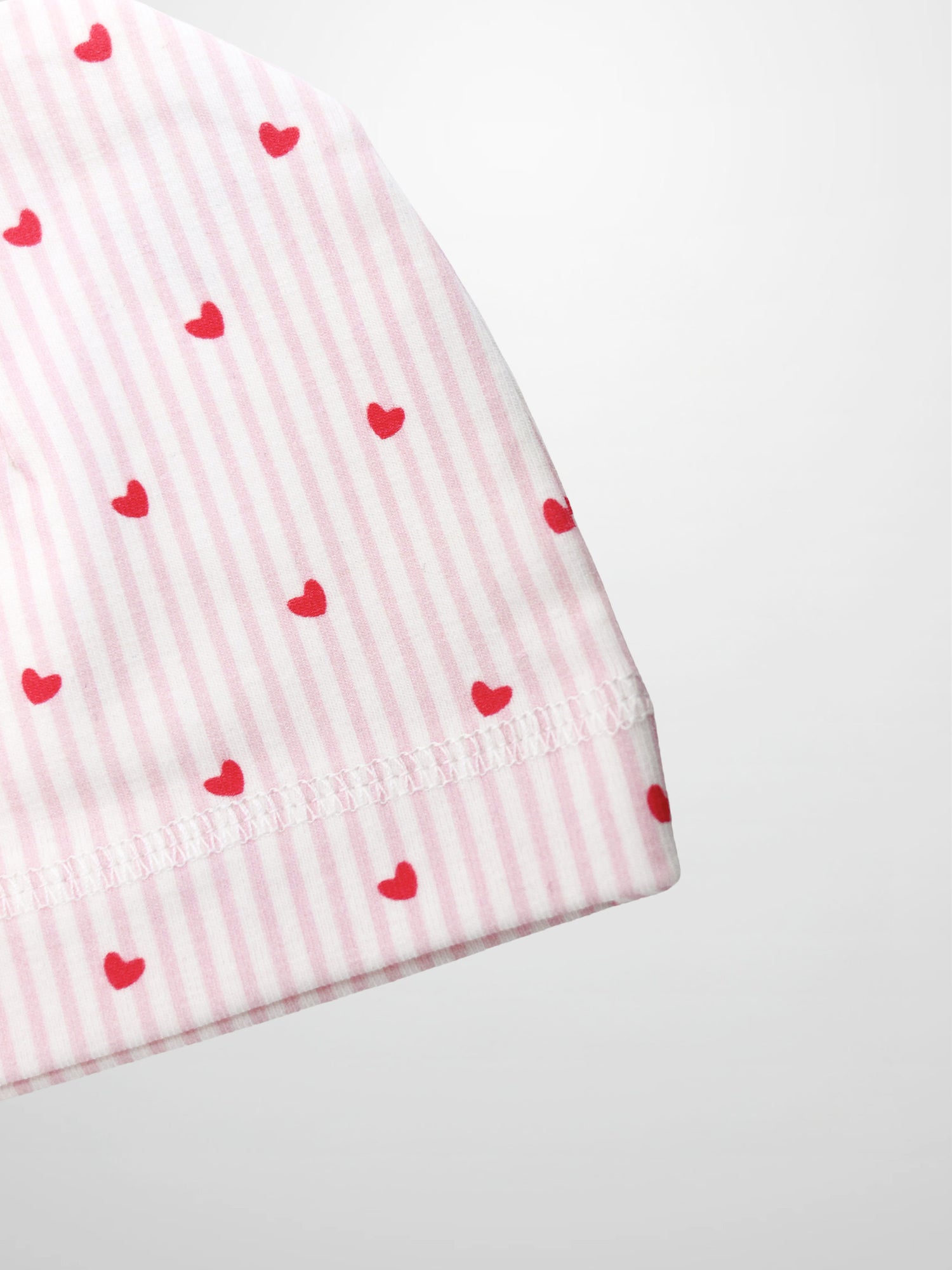 Pink Heart Hat for girls by Adee, pink striped fabric with red hearts.