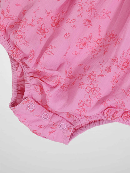 Pink Flower Romper for girls by Adee, dressy pink floral print romper with snap closures
