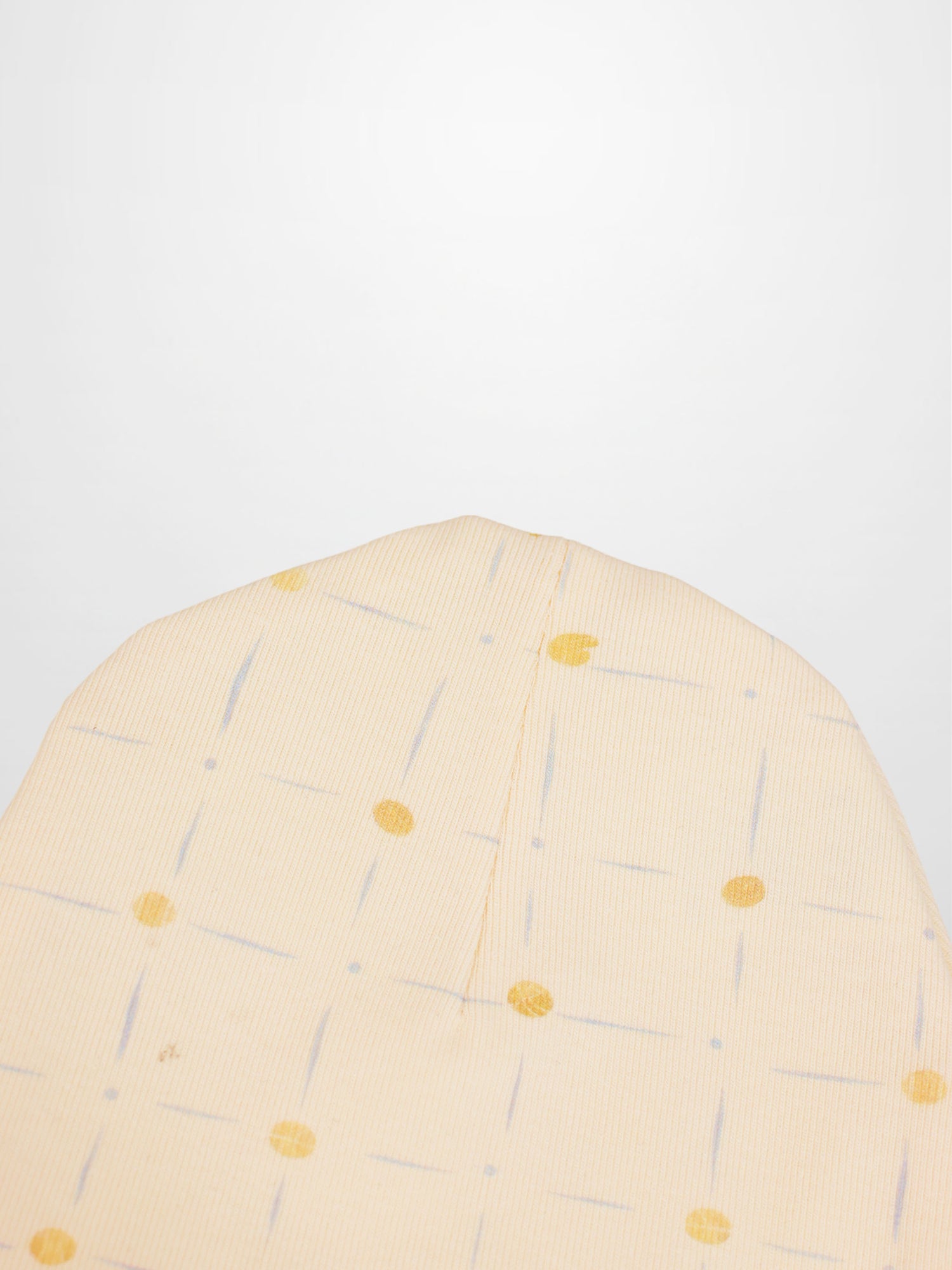 Grand Slam Hat for boys by Adee, pale yellow with thin pale blue strokes and yellow dots.