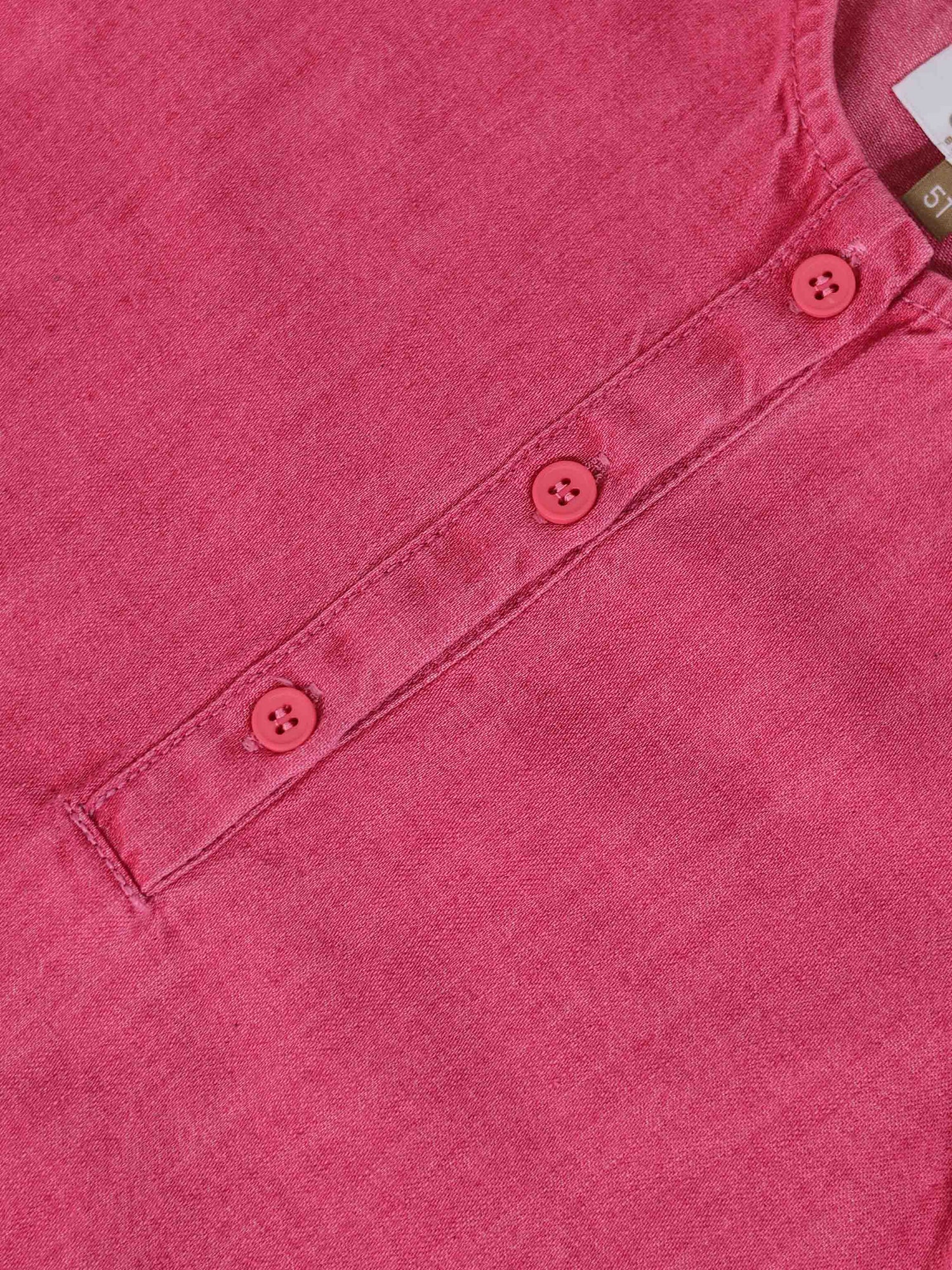 Short Sleeve Henley pink denim girls top by Adee with pink button placket.