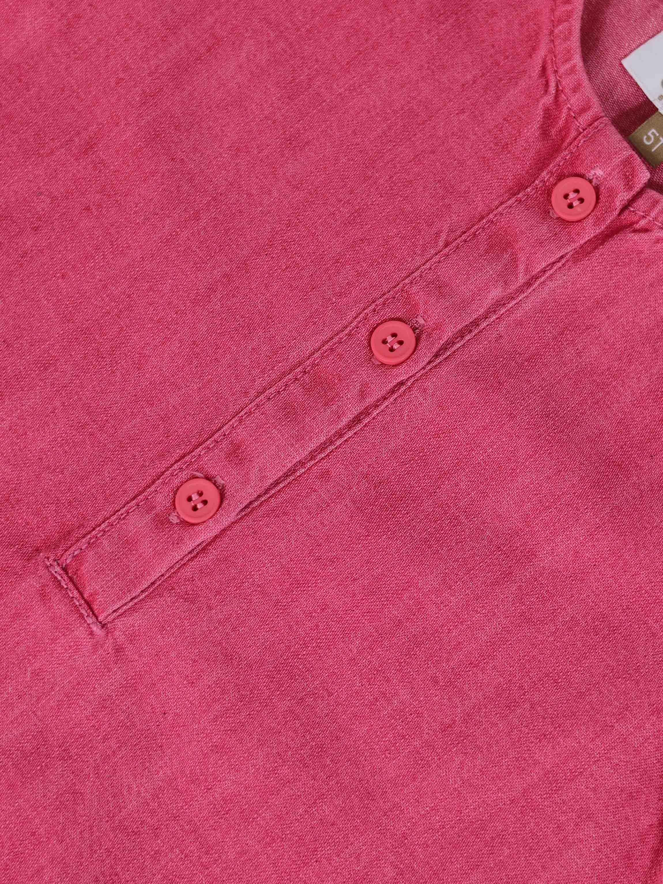 Short Sleeve Henley pink denim girls top by Adee with pink button placket.