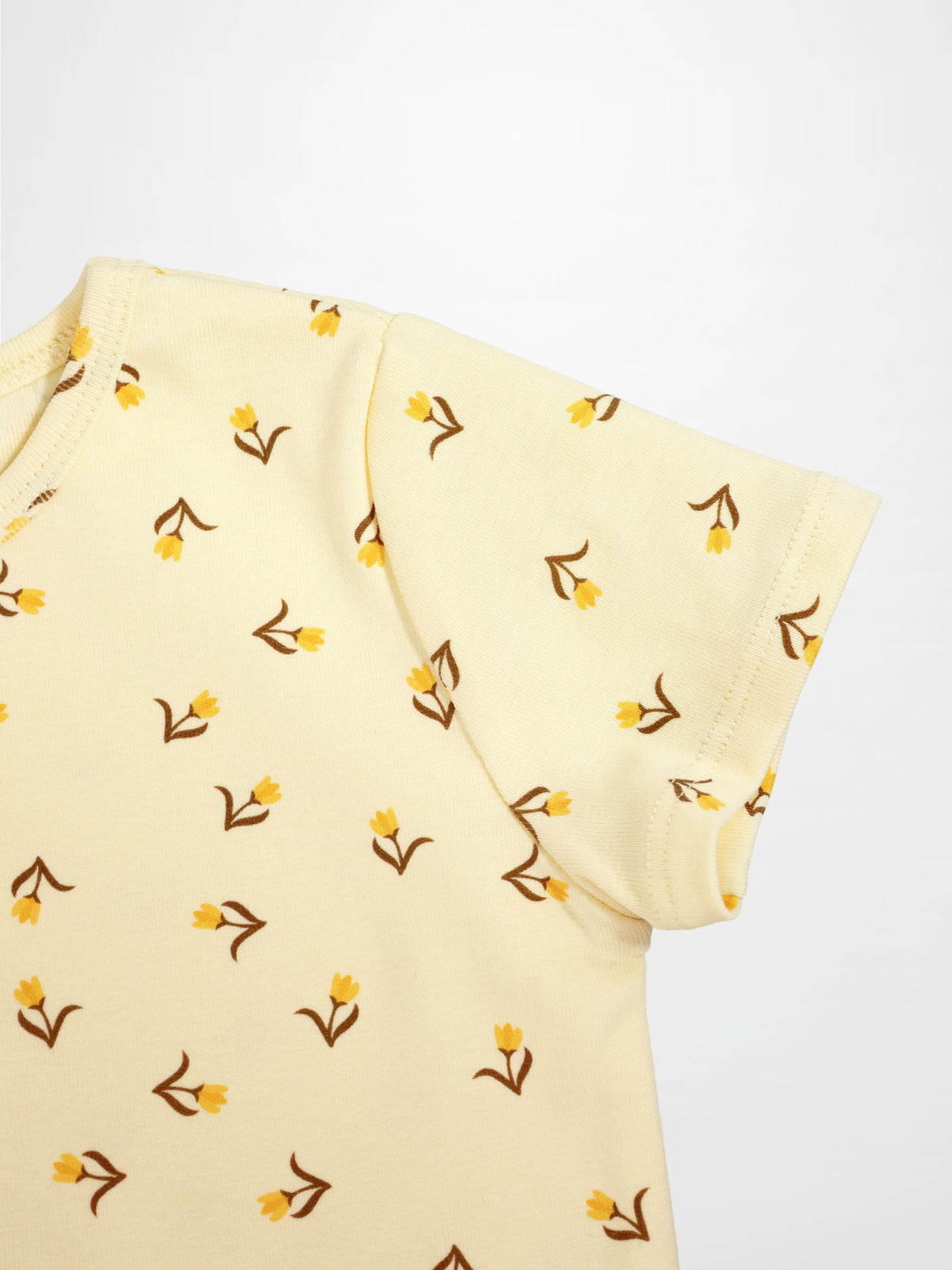 Adee Butter Yellow Tulip T-Shirt for girls, short sleeves with small yellow tulip floral print