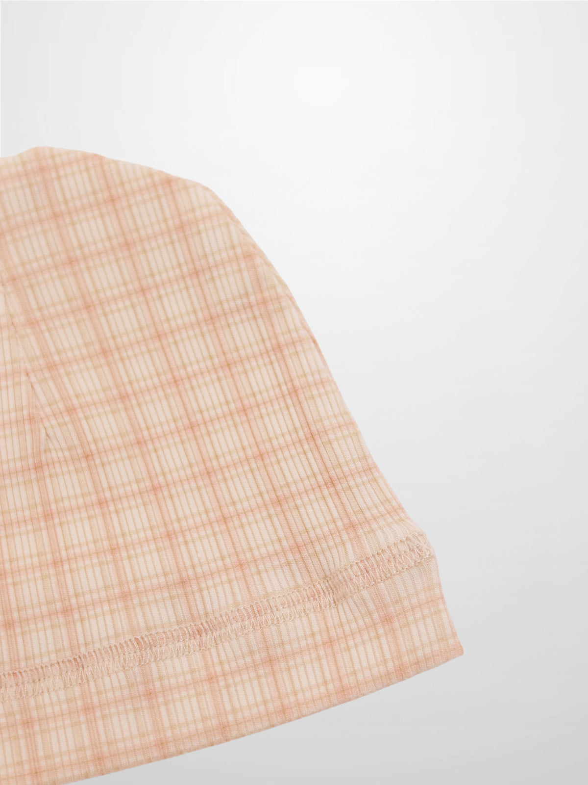 Oatmeal Grid Hat - Pink, baby girl hat in light beige plaid fabric