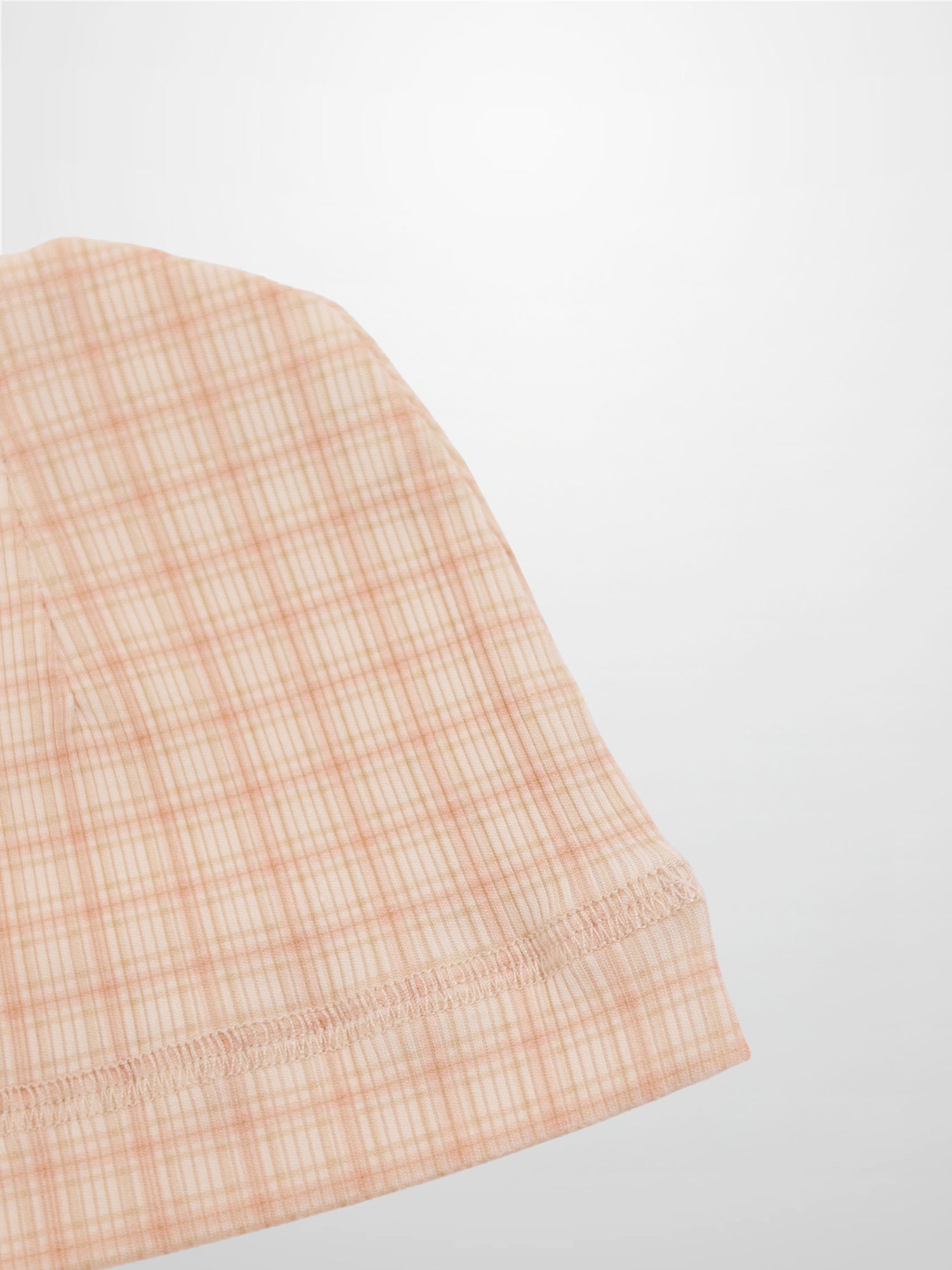 Oatmeal Grid Hat - Pink, baby girl hat in light beige plaid fabric