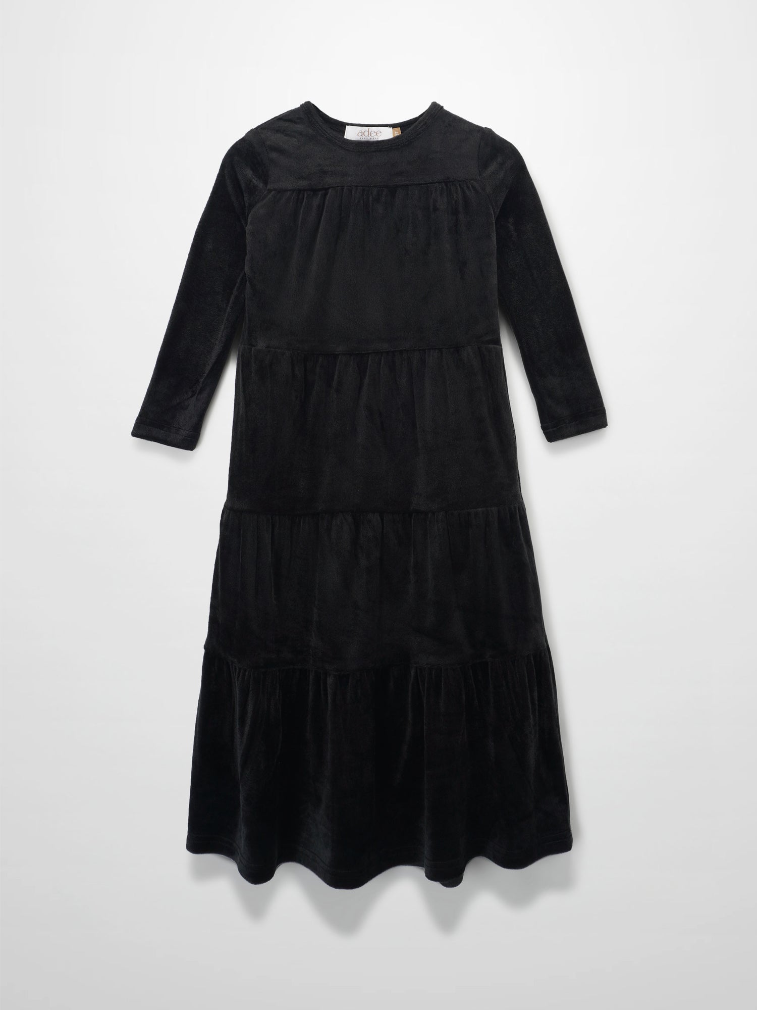 Elegant Black Velour Maxi Dress for Girls WithTiered Winter Design 8 / AWA819 Elegant Black Velour Maxi Dress for Girls WithTiered Winter Design 8 / AWA819